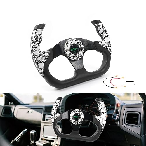 Vista 25 de RASTP Volante de carreras en forma de D, 12.8 pulgadas/12.795 in de piel de ante estilo de carrera Sim Racing volante (negro con costuras rojas)