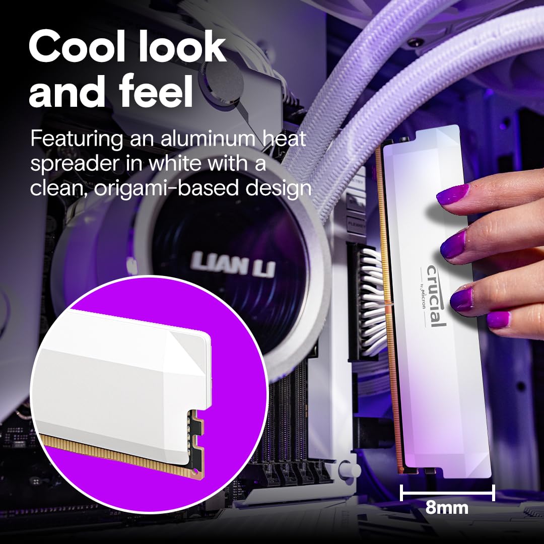 Crucial 16GB Pro Overclocking 6400 MHz UDIMM Memory Module (White) - Green Apple Compunet