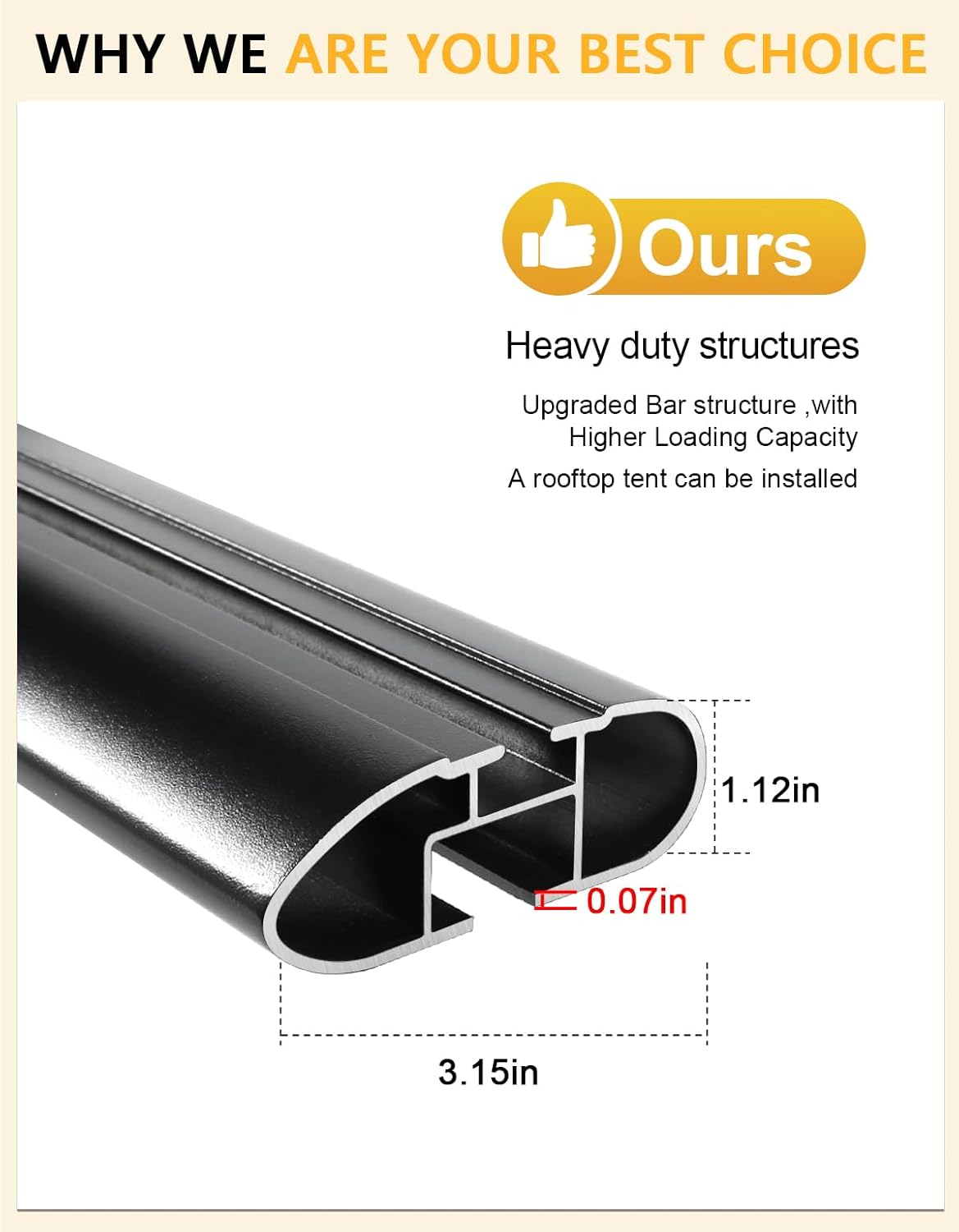 Tuyoung 260lbs Heavy Duty Universal Roof Rack Cross Bars - 52” Thick Lockable Roof Cross Bars Adjustable with Existing Raised Side Rails with Gap Black,Aluminum Crossbars for Cargo Carrier Kayak