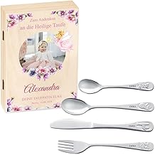 Maverton Children's Cutlery Set with Engraving + Wooden Box with Print - with Animals - Stainless Steel - Christmas Gifts - Brown - Gift for Girls for Birthday Christening Birth - Photo 3