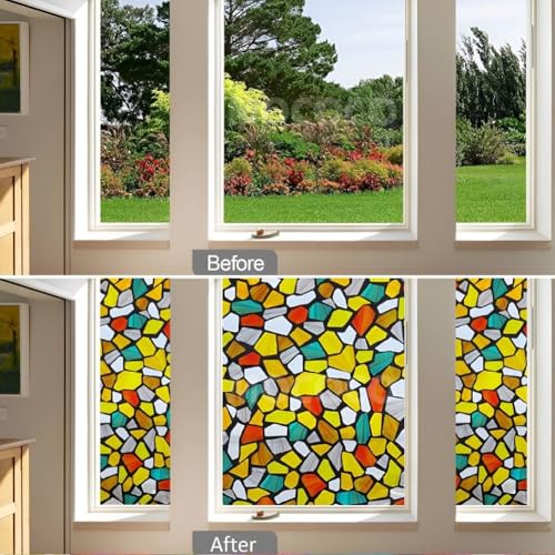 Image of MOCOCO Premium Vinyl Privacy Stained Window Glass Sticker (24x12 Inch) - Self-Adhesive Decorative Film Opaque Sheet Tint Wallpaper for Glass Cover Window, Door, Office, Home.| Anti-UV. 6D Stones