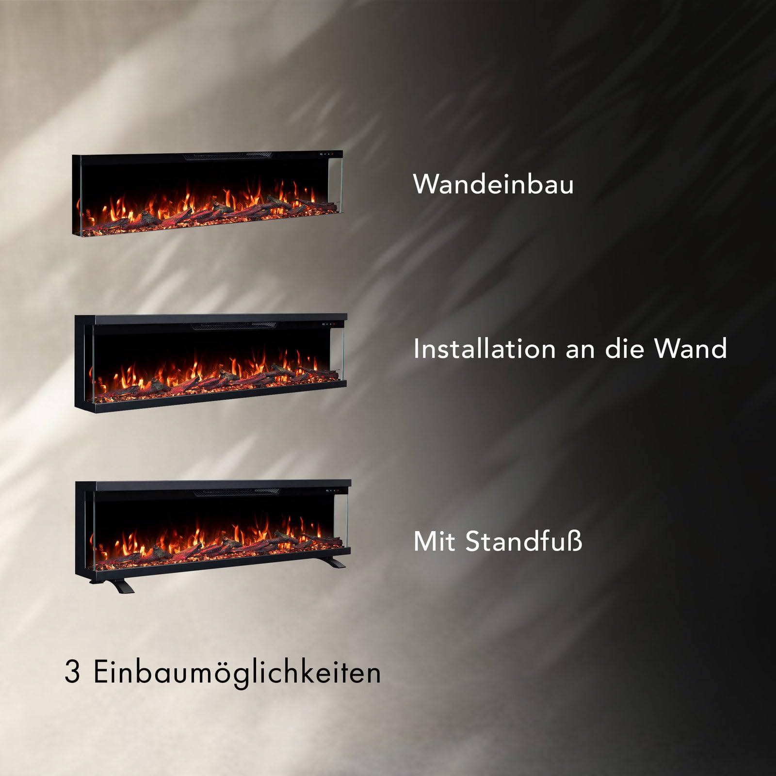 GLOW FIRE Kominek elektryczny Insert 106 z realistycznym ogniem LED 3D – ścienny kominek elektryczny z ogrzewaniem i ogniem, sterowanie za pomocą aplikacji, efekt trzaskania i timer, maks. 1800 W, 127