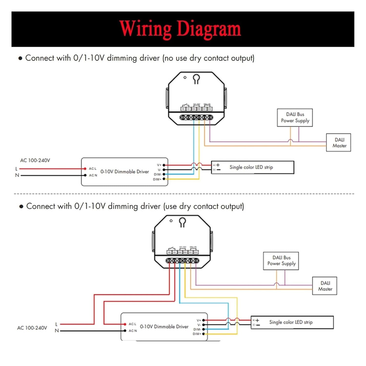 DALI to 0/1-10V dimmer DT5 AC 100-240V DIN Rail mounting 1 Channel dimming Signal Output Monochrome
