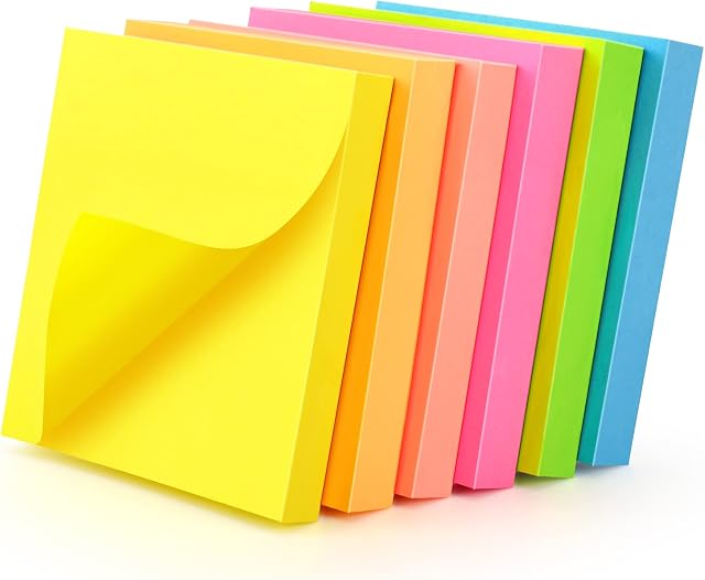 Sticky Notes Set for Books, TOYESS 600 Sheets 6 Assorted Colours Stationary Self-Stick Note Pad for Notes Taking and to Do List (76 x 76 mm, 100 Sheets/Pad, 6 Pads)