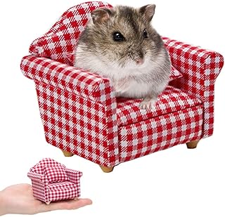 KnocKconK Hamster Mini Cotton Sofa Chair, Small Animal Blue Red Bed Cozy with Pillow, Cage Decor Photo Toys, Relax Habitat House Accessories, Sleep Pad Rest Nest for Hamster, Mice, Rat.