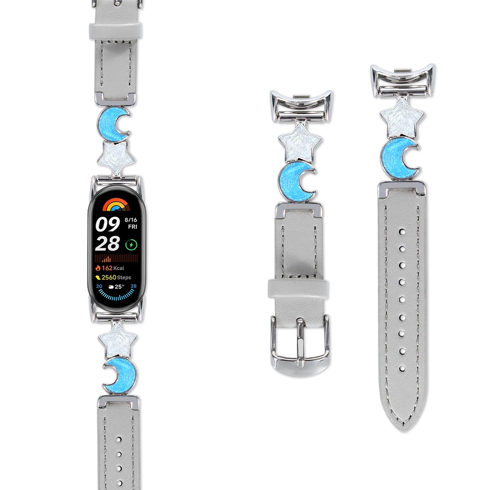 Xiaomi Smart Band 10/9/8 Replacement Band, Genuine Leather, Cute, Stylish, Lightweight, Smart Band 10/9/8, Star/Moon Metal Buckle, MI Band 9 Bands, Xiaomi Band, 8 Compatible, Unique, Women's
