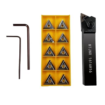 GBJ 5/8" MTJNR 1616H16 Turning Holder with 10pcs TNMG331/TNMG1604 Cermet Turning Inserts, Main Angle 93 Holder Right Hand TurningTools for Precision Machining of Steel Parts and Good Smoothness