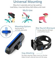 Vista 6 de Paquete de 2 luces traseras azules para bicicleta, luces traseras de bicicleta recargables por USB, ultra brillantes, luz trasera LED de alta