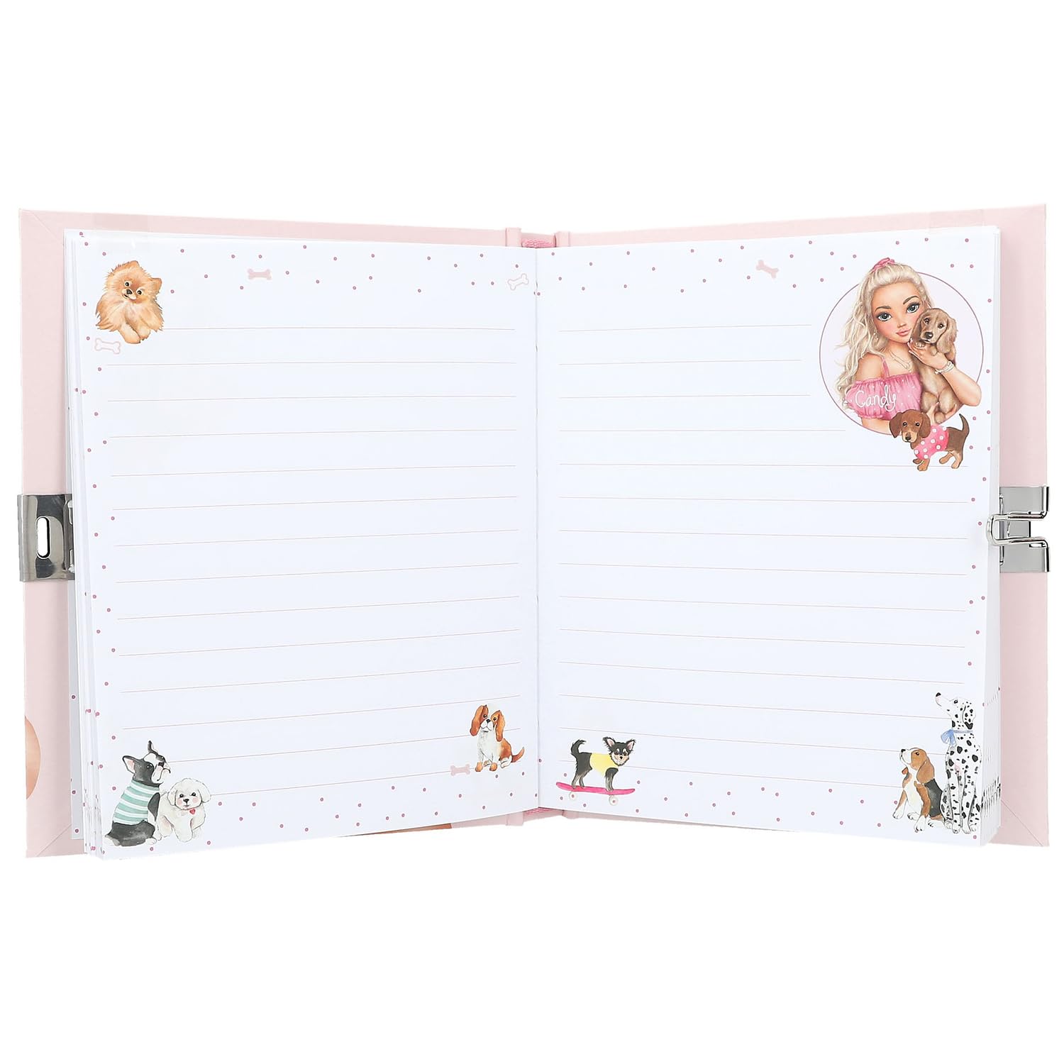 Depesche 12958 TOPModel Kitty and Doggy Diary in Beige, with Model and Dog Motif, Book with 192 Lined Pages and Closure, Multicoloured, Small
