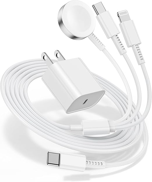 for Apple Watch Charger Fast Charging,3 in 1 Multi Chargers Cable with 20W USB C Charger, iWatch Charger Cord 6FT for iWatch Series Ultra 3/2/SE 3/11/10/9/8/7/6/5/4/iPhone17 15 16 Pro Max/14/13/12/11