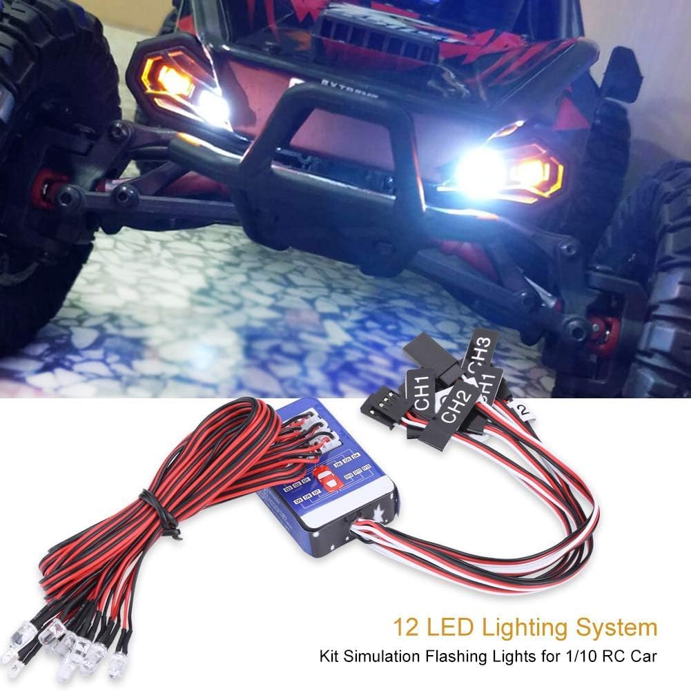 RC Car LED Light Set, 12 LED Lighting System Kit Symulacja Migające światła dla 1/10 1/8 RC Car Truck Crawler, DC5~12V