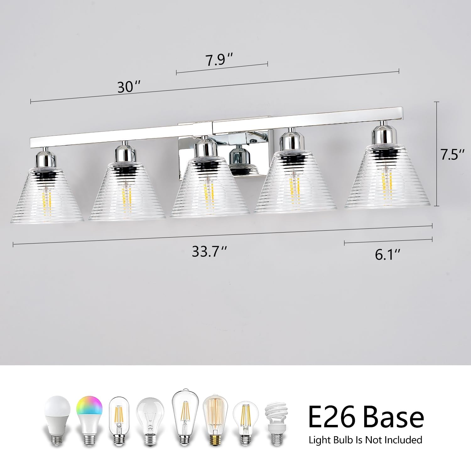 5-Light Modern Bathroom Vanity Lights, Nickel Bathroom Light Fixtures with Clear Glass Shade, Farmhouse Wall Sconces for Mirror Kitchen Bedroom Living Room