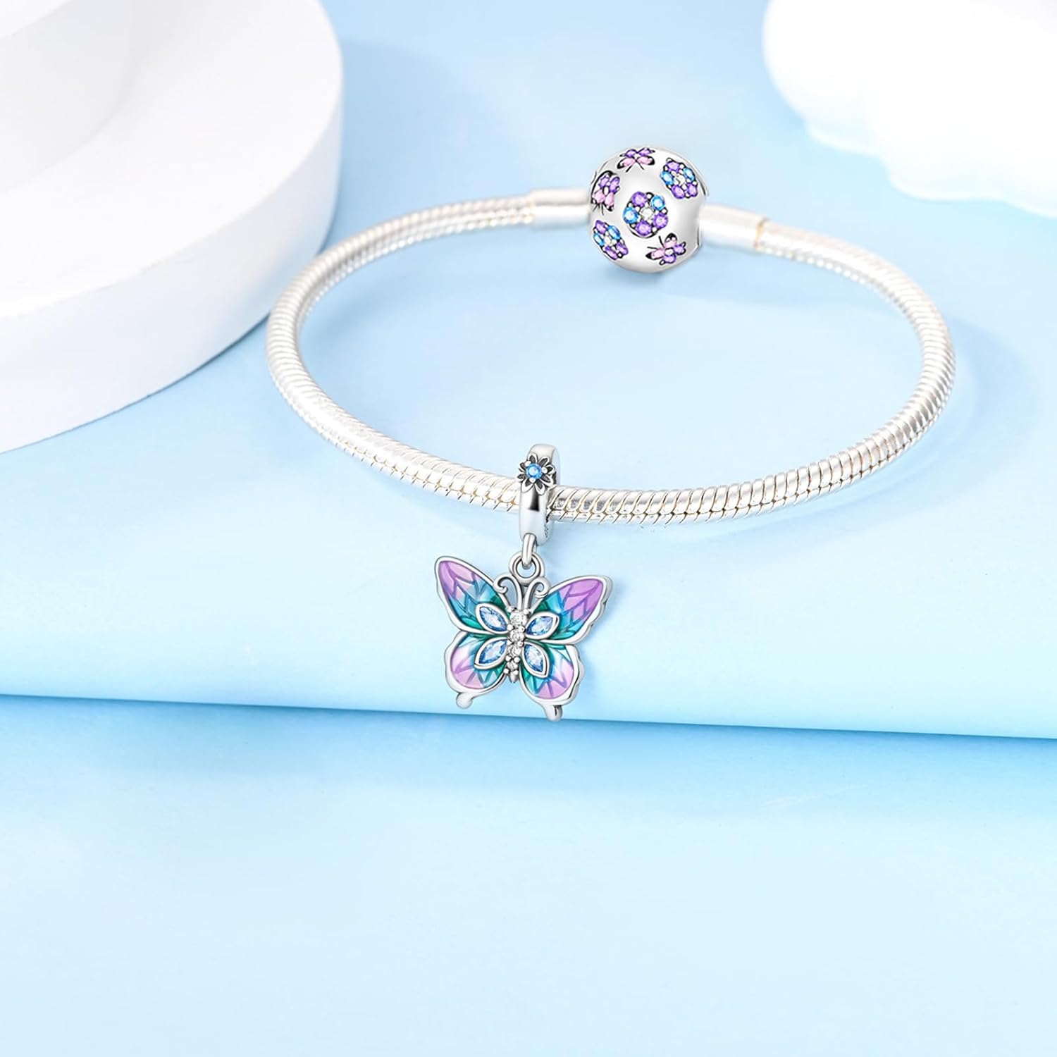 Hapour Butterfly Dangle Charm Bracelet Charm, Pendants Beads Charms for Necklaces Women Jewelry Gift Made of Sterling Silver, Cubic Zirconia & Enamel - Image 2