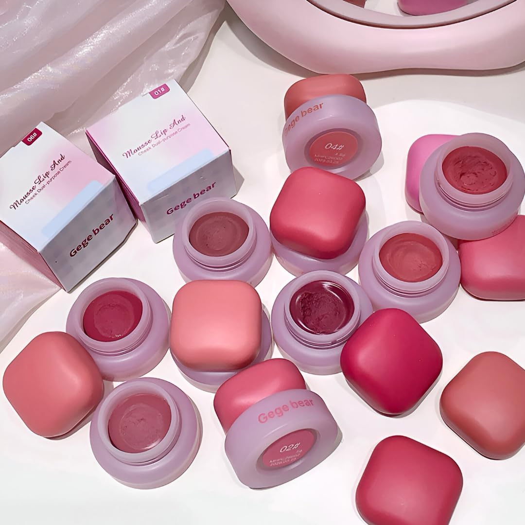Gege Bear Mousse Blush Cream | Lip and Cheek Dual-Use Makeup | Lightweight, Blendable & Long Wear | Soft Pastel Aesthetic | Non-Cakey & Natural Glow | Versatile Shades From Pink to Mauve | Smooth Velvet Finish | Creamy Blush for Cheeks | Cute Makeup for Women & Teens (04# Rose Mauve, 4.5g)-image-48