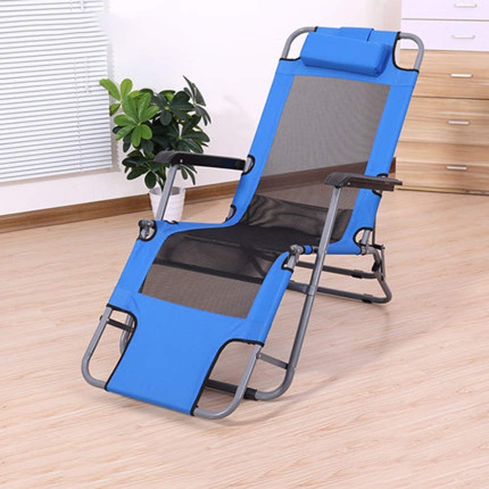 Chaise longue pliante pour le camping et la plage avec coussin bleu