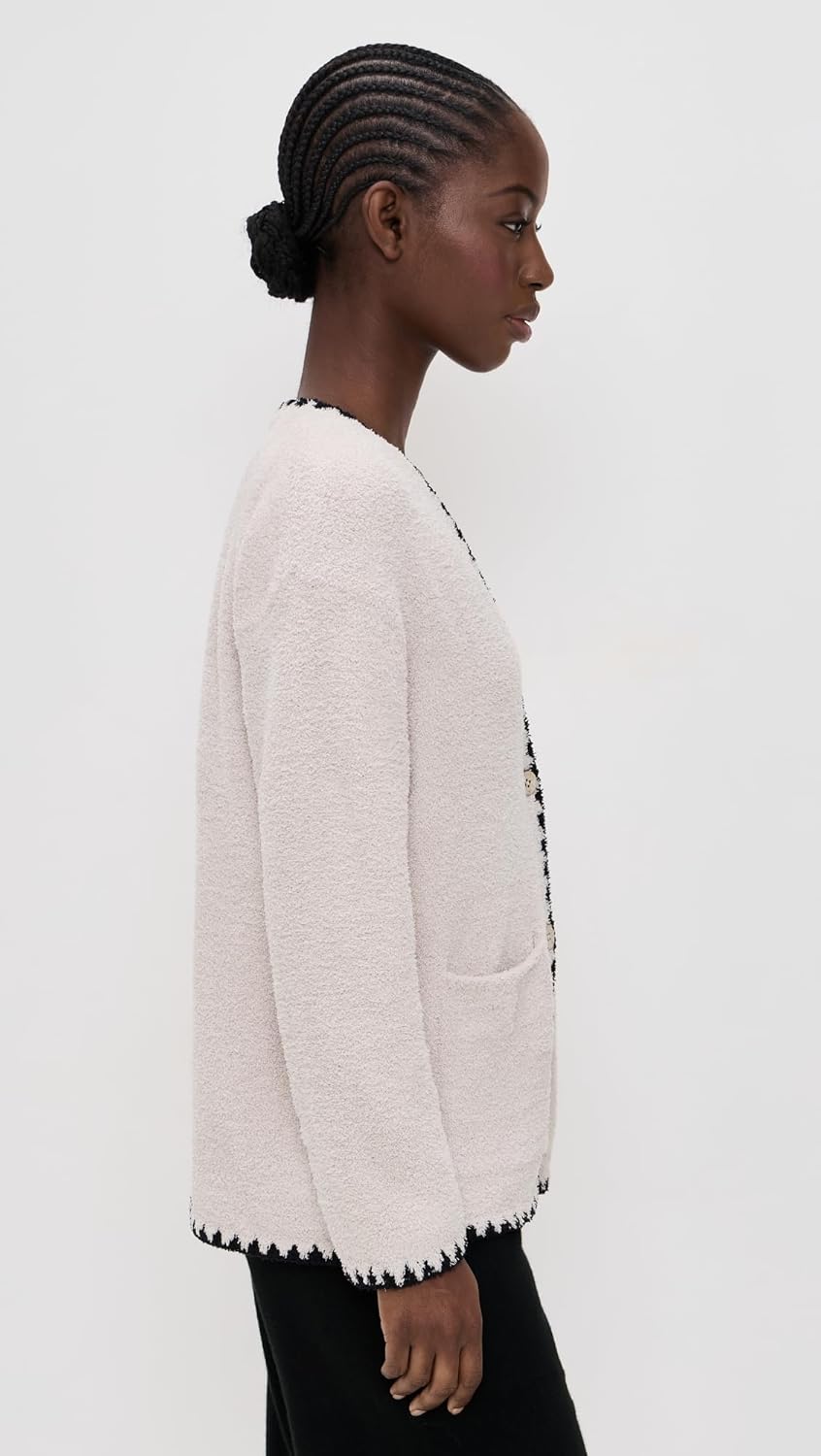 Barefoot Dreams Women's Cozy Chic Blanket Stitch Detachable Scarf Cardigan - Image 4