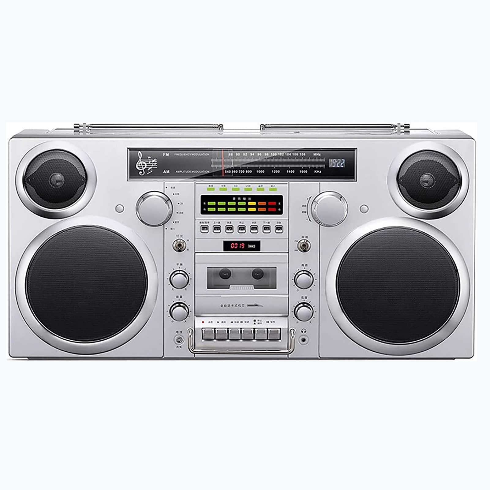 Lettore CD Boombox con Bluetooth 5.0, radio AM/FM, slot SD, sistema musicale portatile con ingresso AUX, jack per cuffie e conversione USB/SD