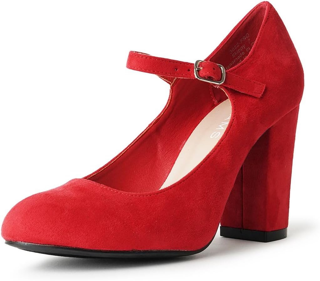 J. Adams Skippy Heels for Women - Round Toe Chunky High Heel Mary Jane Pumps