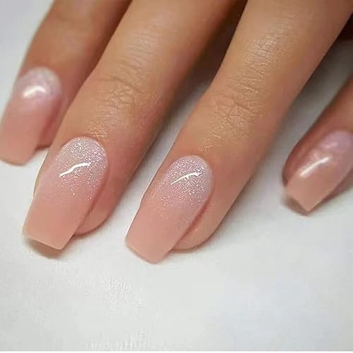 Uñas postizas cuadradas a presión, uñas postizas cortas de acrílico francés de cobertura completa para mujeres y niñas, 24 unidades (degradado