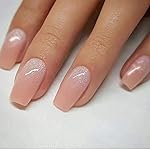DANMANR Square Press on Nails Short Fake Nails French Acrylic Full Cover False Nails for Women and Girls 24PCS (Gradient peach bling)