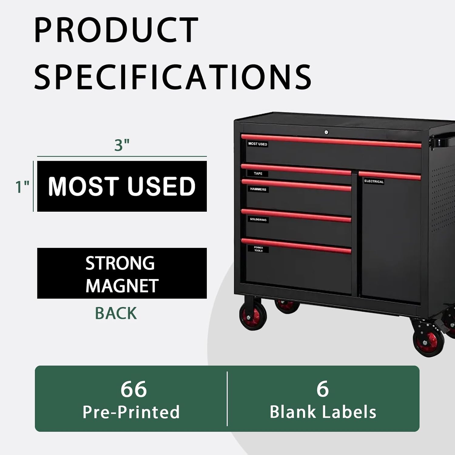 Magnetic Toolbox Labels,Strong Magnetic Pre-Printed Large Size Tool Chest Organizer Labels Strong Magnetic & Easy to Read Printing Fits All Brands of Steel Tool Box Drawers