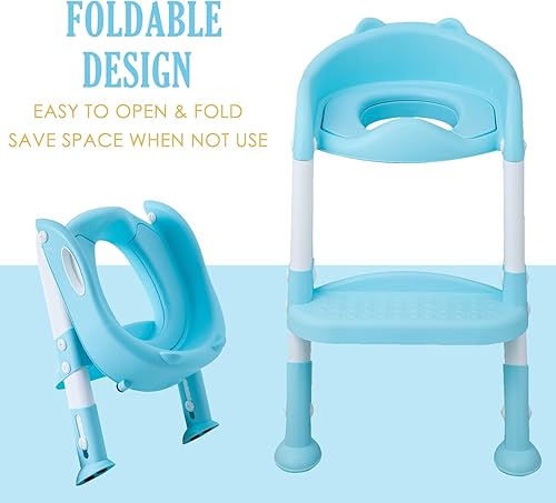 Miniatura 3 de Asiento de inodoro para entrenamiento de orinal con escalera para niños y niñas pequeños, asiento de entrenamiento de inodoro plegable de altura