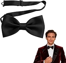 Men's Satin Adjustable Bow Tie, Classic Black Pre-Tied, Elegant Accessory for Wedding Party or Ceremony Costume