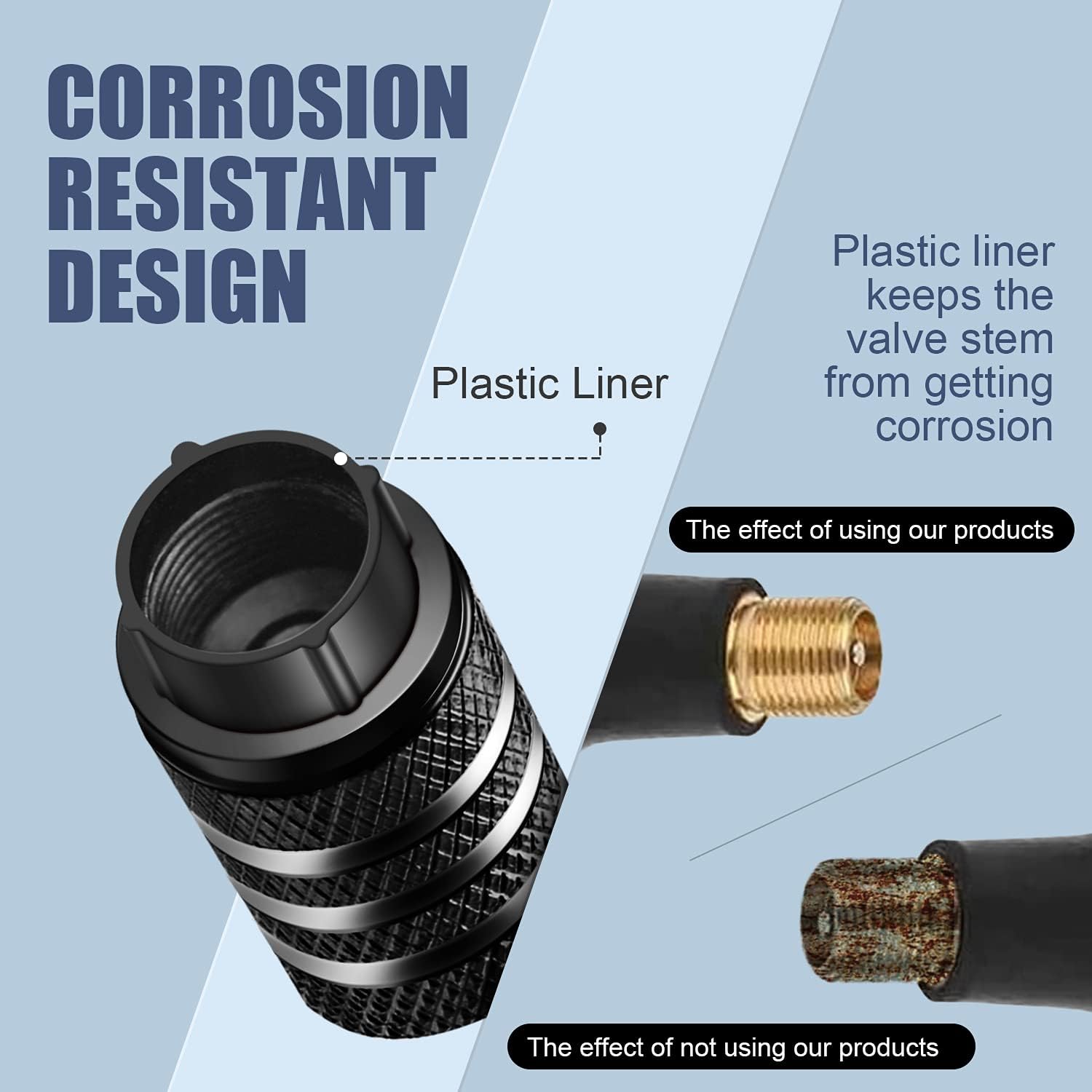 DECURCAR Tire Valve Stem Cap Cover - (5 Pack) Tire Air Cap Metal with Plastic Liner Corrosion Resistant Leak-Proof Halloween Pumpkin Car Decoration Accessories Black