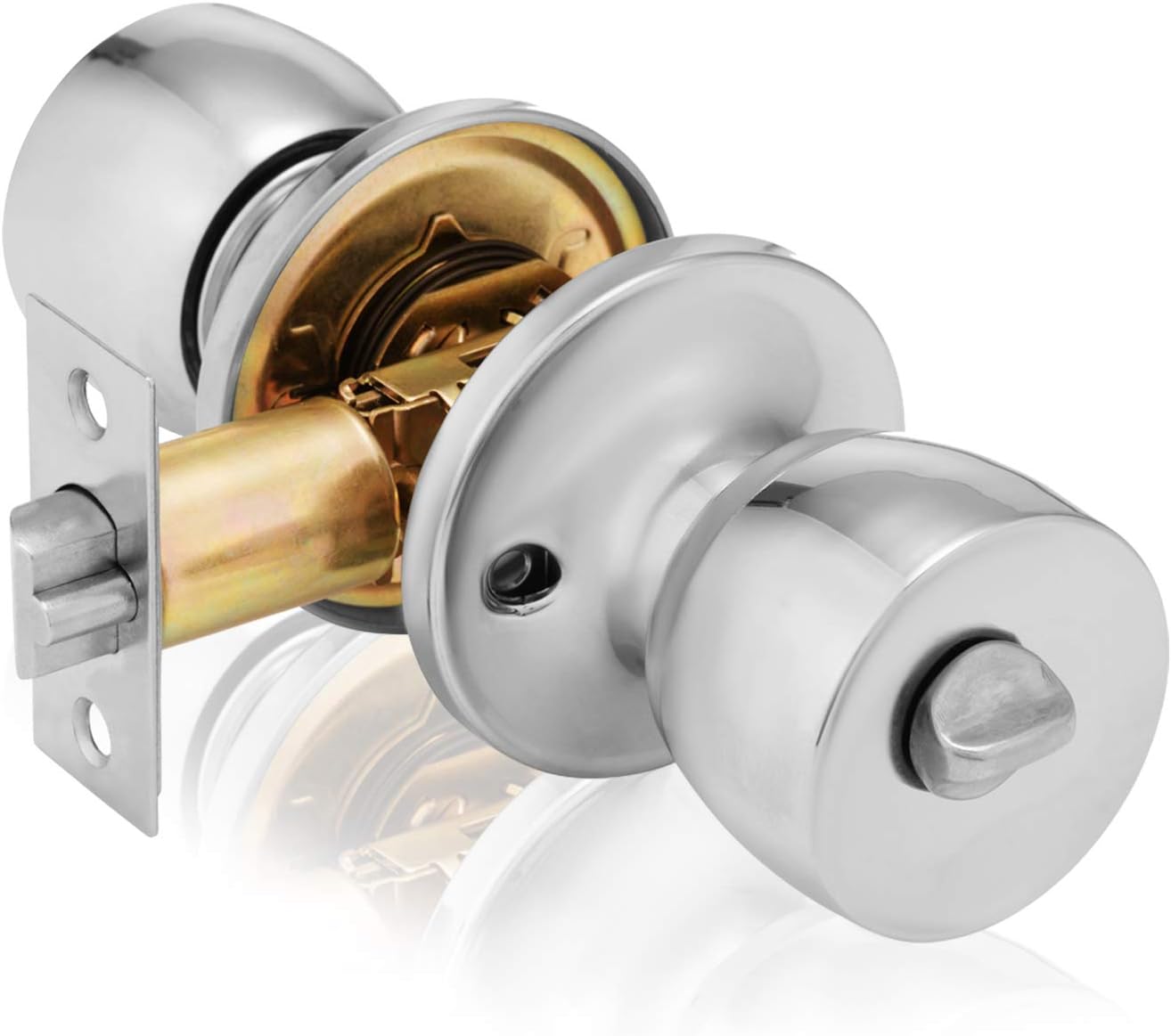 XFORT Tulip Privacy Knob Set Satin Chrome, Keyless Door Knob with Lock for Internal Wooden Bathroom Doors