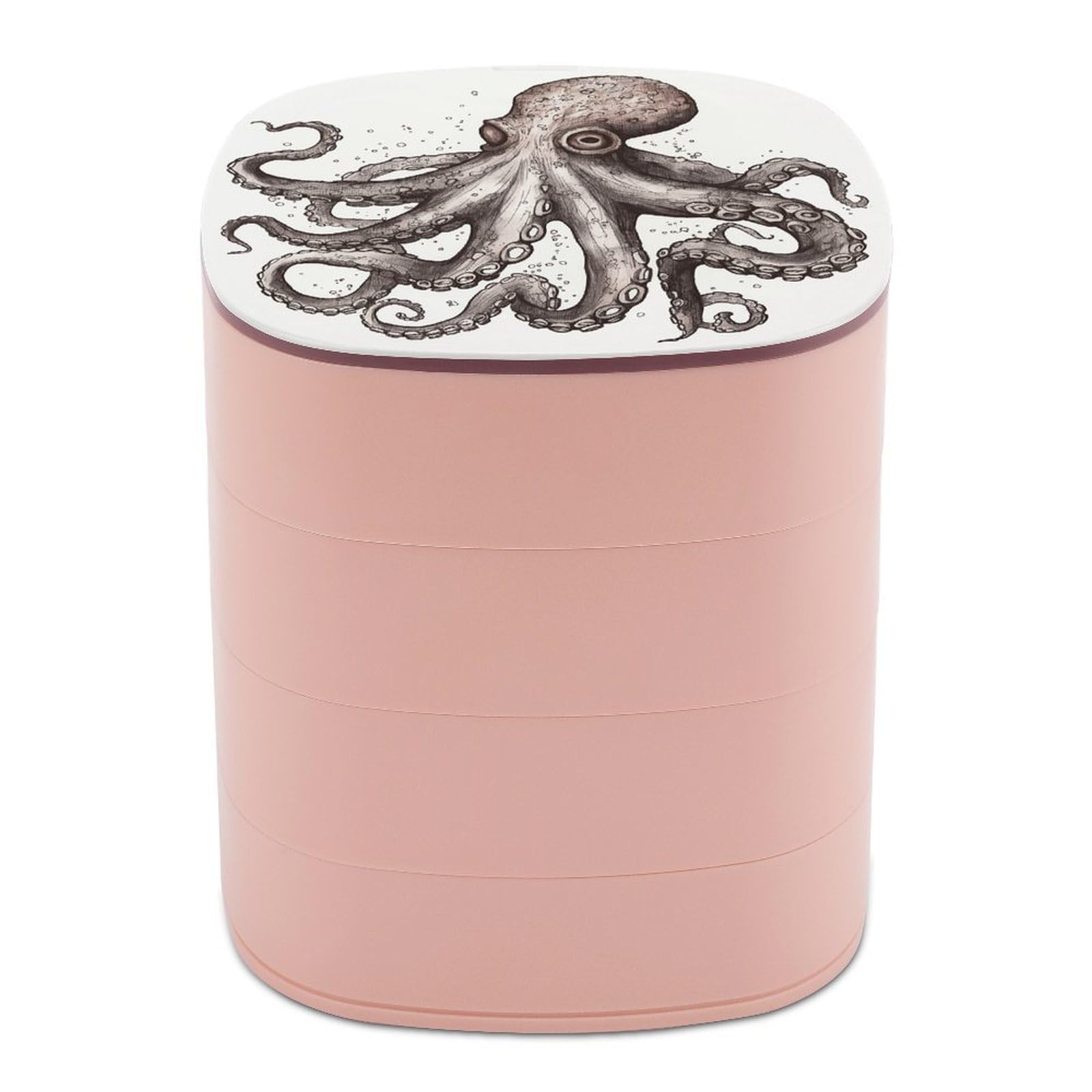 VstaDank Octopus Jewelry Organizer Small Travel Earring Storage Box with Mirror 4-Layer Rotating Travel Jewelry Tray Case with Lid Large Capacity Jewellery Holder Case