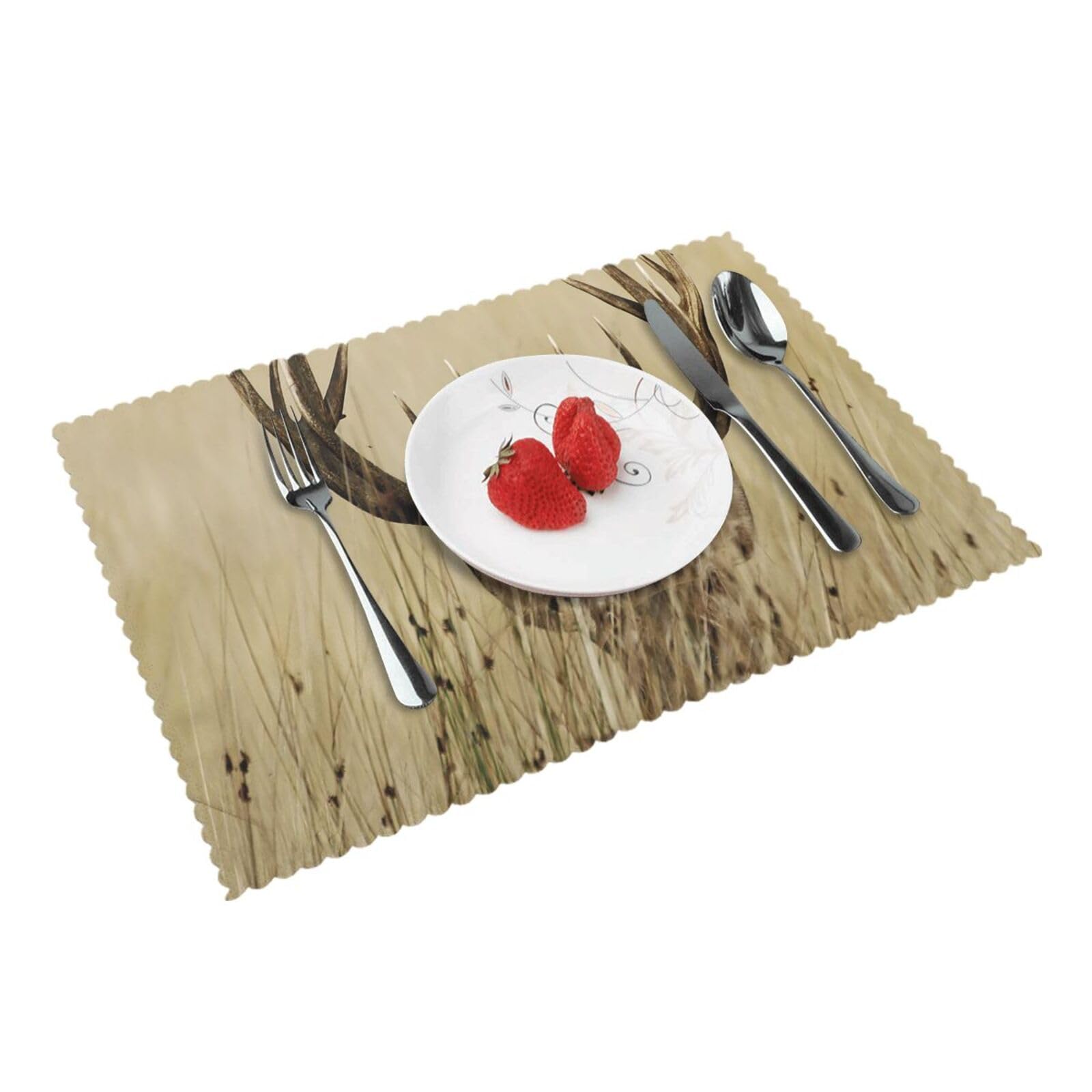 Whitetail Deer Fawn in Wilderness Stag Printed Placemats Set of 4 PCS Washable Placemat for Kitchen Table Heat-resistant Table Mats 45x30 CM