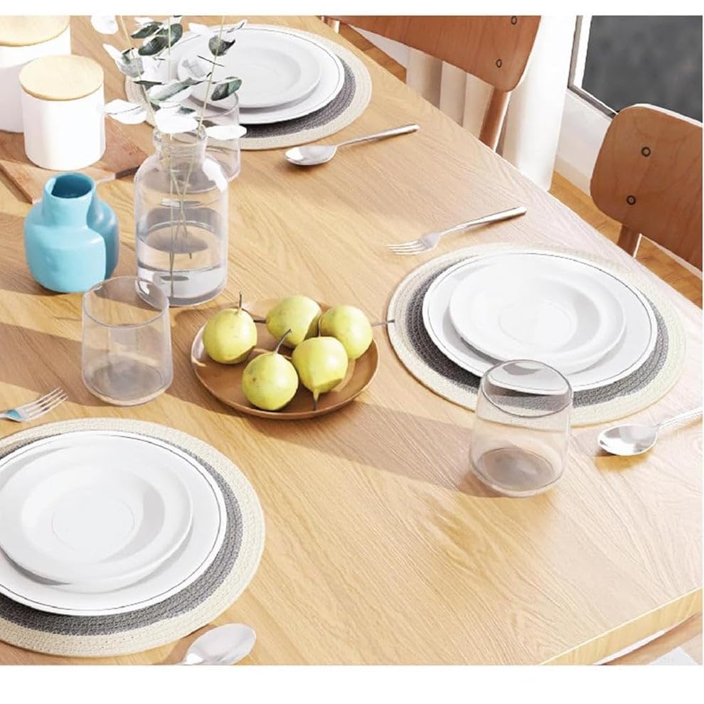Image of Cotton Rope Placemats, Round Red with White Border, Set of 4, Heat Resistant Table Mats (Grey and White)
