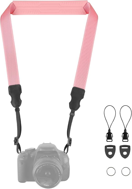 Neck Strap Silicone Camera Straps - Padded Camera Strap, 1.5" Wide Adjustable Nylon Shoulder Strap - Compatible with Canon, Nikon, Sony, and More DSLR and Mirrorless Cameras (Peach Pink)