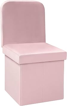 B FSOBEIIALEO Velvet Storage Ottoman with Seat Back, Folding Storage Chair for Living Room, Space-Saving Room Organizer Cubes, Toy Chest Storage Cubes Box Pink, Medium