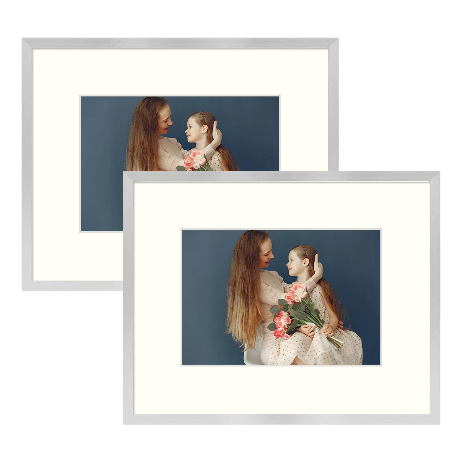 Golden State ArtSilver 8x10 Aluminum Picture Frame - Displays Photos 5x7 with Mat or 8x10 inch Without Mat - Shatter-Resistant Glass Metal Photo Frame for Wall or Tabletop Display (2 Pack)
