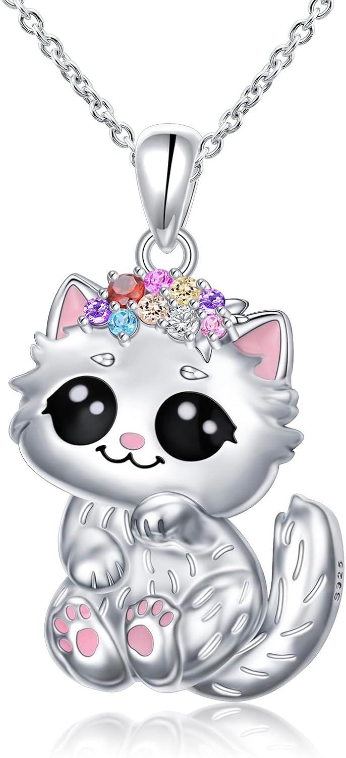 DAOCHONG S925 Sterling Silver Rabbit Cat Bunny Pendant Necklace for Women Jewelry