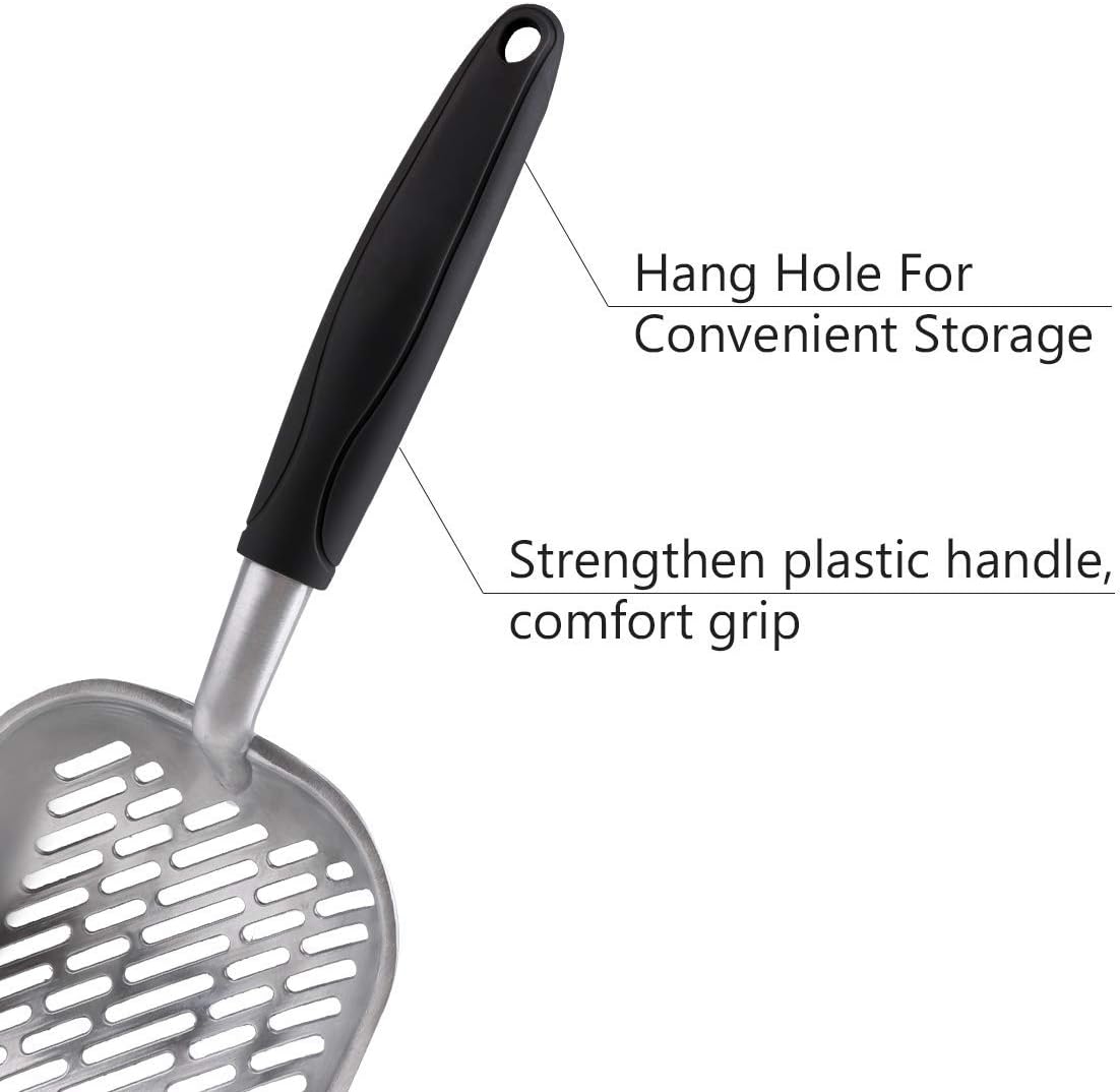 Cat Litter Scoop, Durable Metal Litter Scoop for Kitty， Deep Shovel and Ergonomic Long Handle,Made of Heavy Duty Solid Aluminum Alloy,Jumbo Size,1PC with Pet Trash Bag