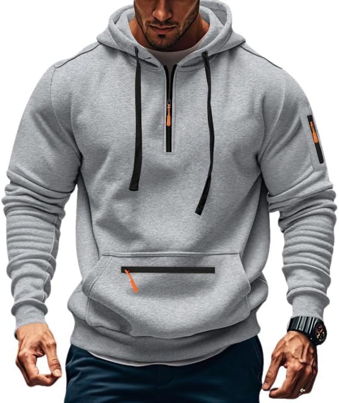 LOAIHA Tactical Hoodies for Men Long Sleeve Quarter Zip Drawstring Pullover Hoodie with Pocket Mens Fleece Sweatshirts