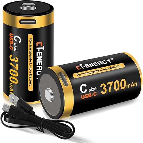 Baterías C recargables de 1.5 V de litio de tamaño C LR14 con carga rápida USB-C, 2 piezas de alta capacidad en 1500 ciclos 5550 mWh para luces,