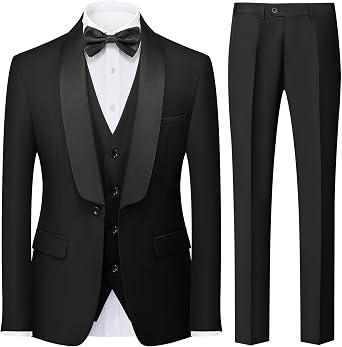 Mens 3 Piece Tuxedo Suit for Men One Button Jacket Suits Slim Fit for Wedding Prom Blazer Vest Pants