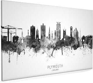 Plymouth England Skyline Box Canvas Print with City Name -11704