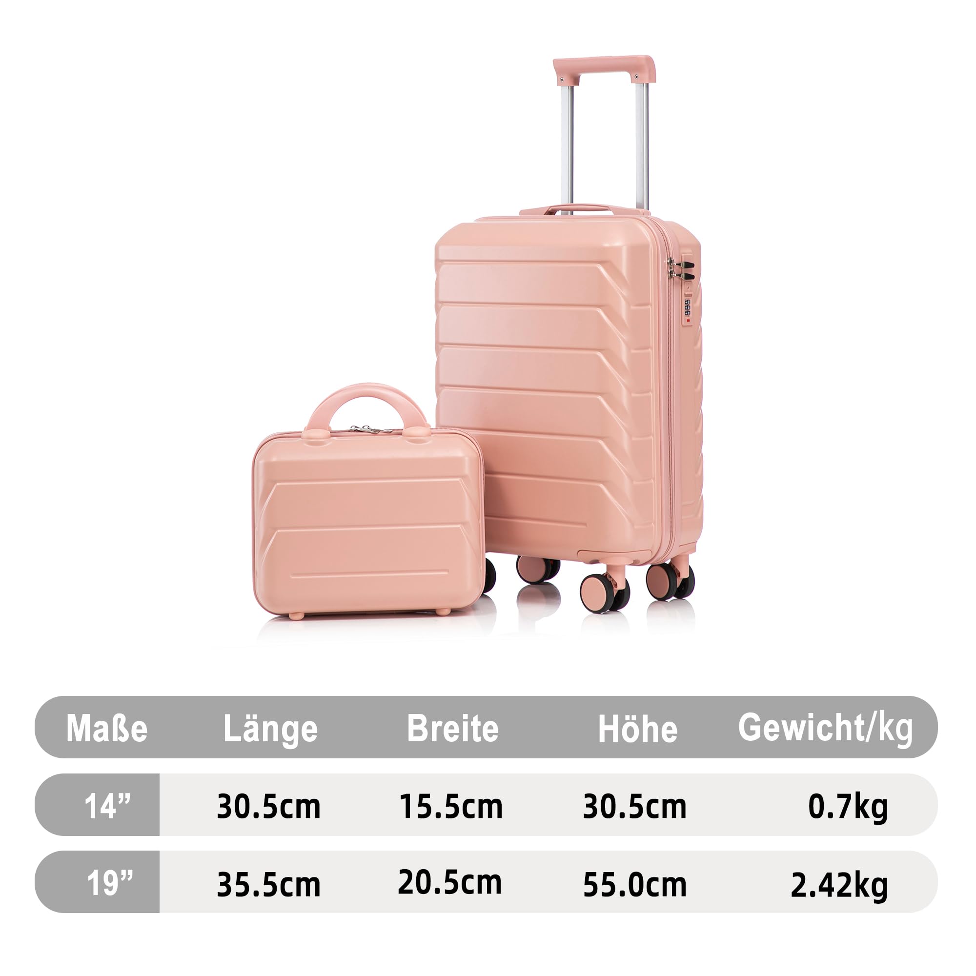 2-częściowy zestaw walizek z tworzywa ABS z zamkiem szyfrowym i kosmetyczką 35 cm (różowy)