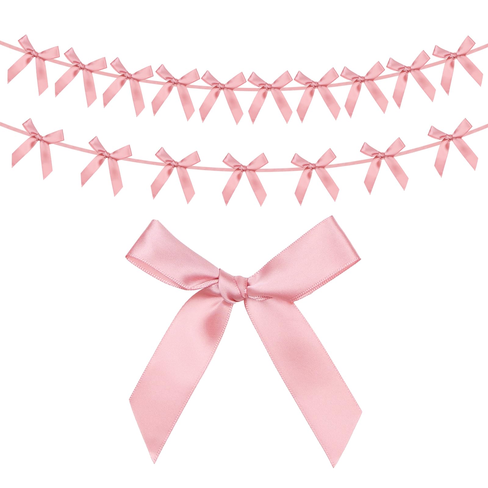 G2PLUS Pink Bow Garland, 2PCS Pre-strung Satin Ribbon Bow Bunting Banner, 2.5m Hanging Garland for Birthday, Baby Shower, Hen Party, Wedding