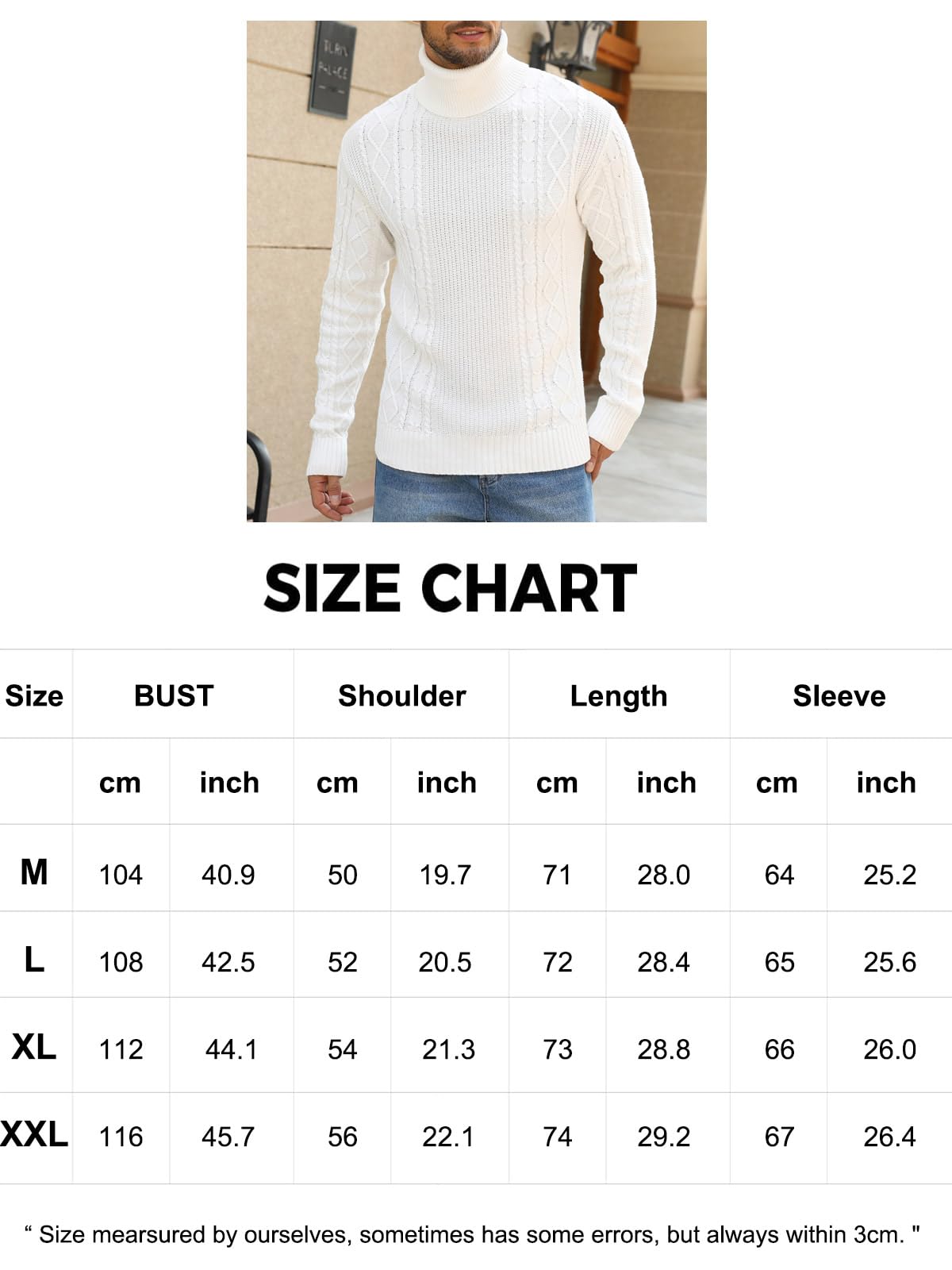 Homme Pull Col Roulé Hiver Chaud Pullover Sweater à Manches Longues Tricoté en Maille Classique Slim Fit Pull