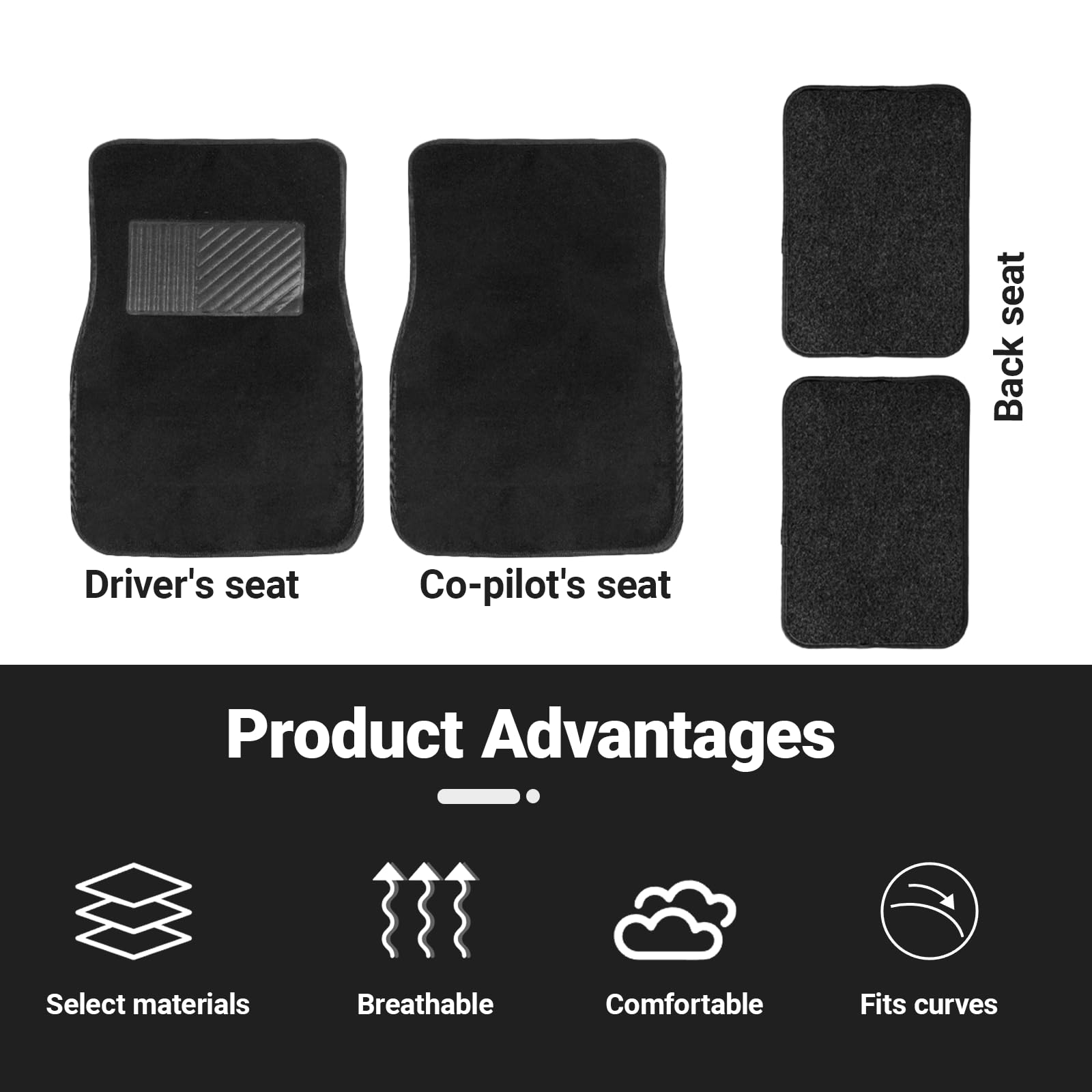 YYTQP Car Floor Mats 4 Piece Heavy Duty Carpet Vehicle Floor Mats with Driver Heel Pad All Weather — view 4