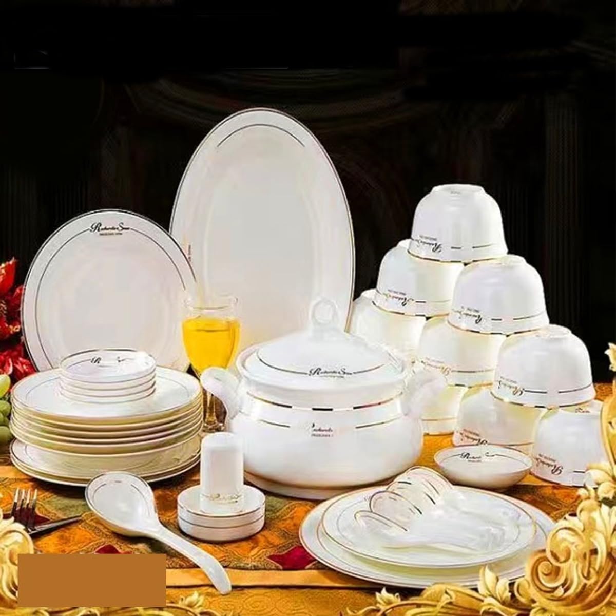 KUTIS 60 Pieces European Style Tableware Plates and Bowls Set Bone China Dinnerware White Ceramic Dinner Set