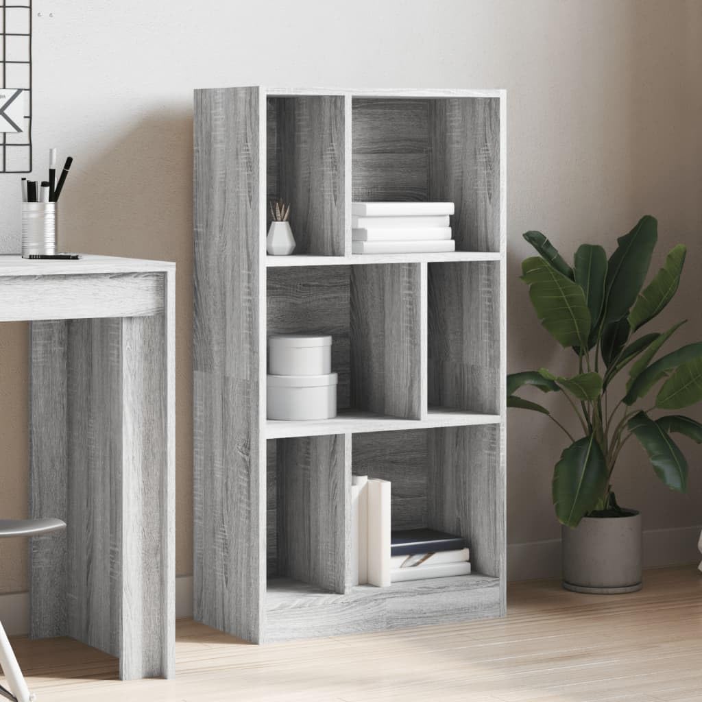 Estantería gris Sonoma 57 × 28,5 × 107,5 cm, material de madera, 6 estantes, 90 kg, estrecha para salón, oficina, dormitorio