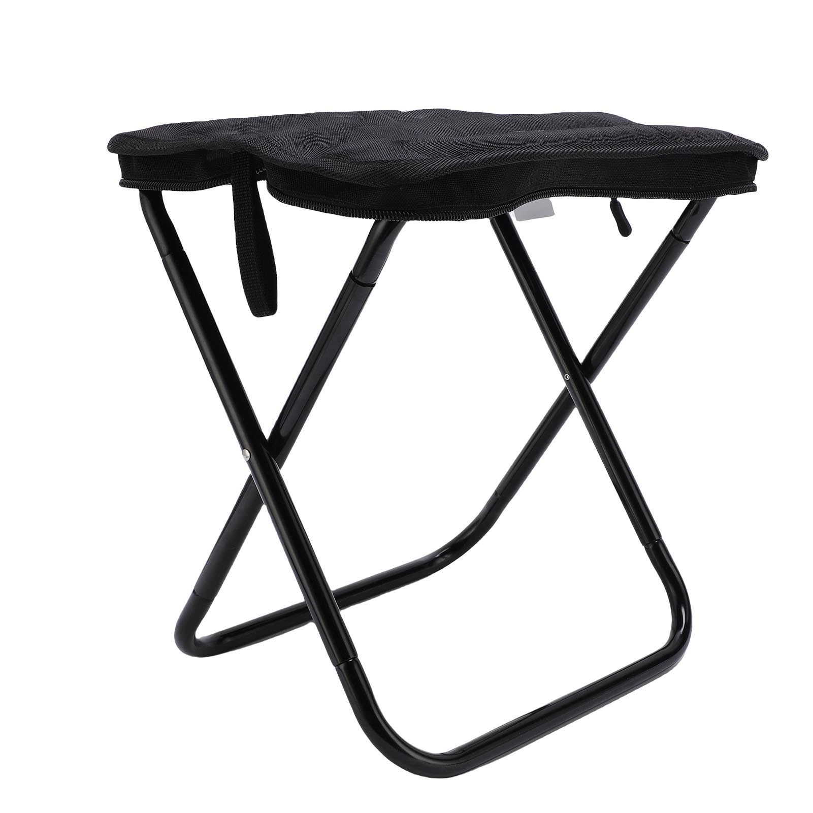 Camping Tabouret Léger en Aluminium Cadre Pliant Tabouret De Stockage Intégré Voyage Randonnée Pêche Plage Noir