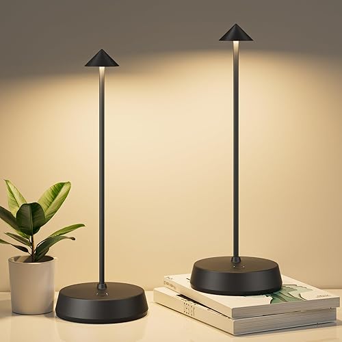 Lámpara de mesa inalámbrica recargable, funciona con pilas, lámpara de escritorio de 6000 mAh, lámpara táctil regulable al aire libre, impermeable,