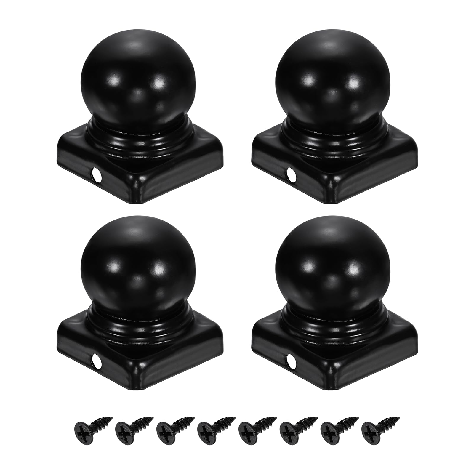 sourcing map 4Pcs Fence Post Caps, 40mm/1.57-inch Square Waterproof Ball Top Dome Iron Post Cap Cover with Screw Fit for Outdoor Metal Wood Fence Deck Mailbox Patio, Black